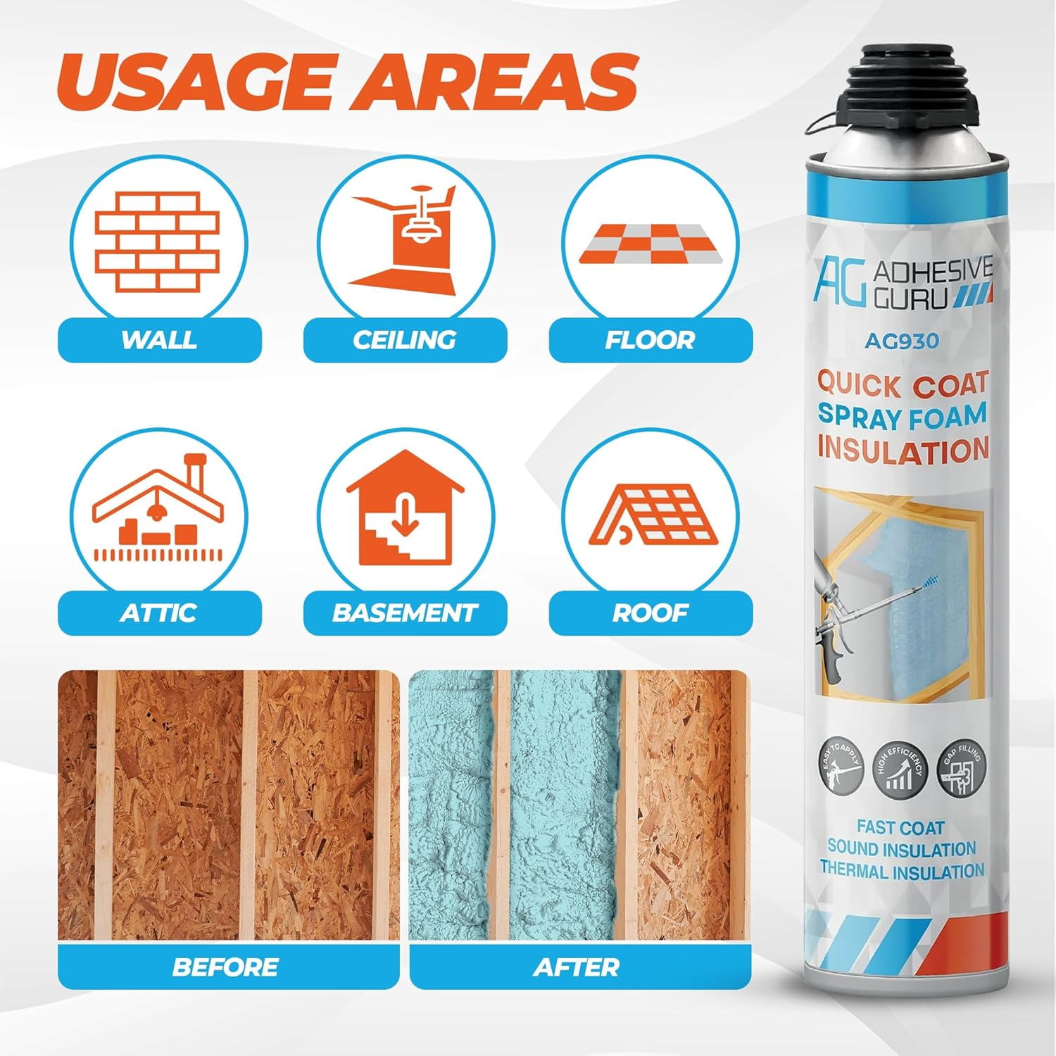 Adhesive Guru 18-Pack Closed Cell Polyurethane Spray Foam Insulation Kit, Mega Size Weatherproof Window & Door Insulation, 18 Cans with Gun and Cleaner, Blue