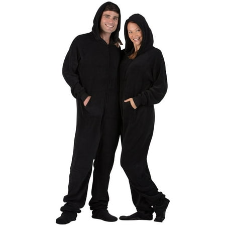 

Footed Pajamas - Jet Black Adult Hoodie Chenille One Piece - Adult - Medium Plus/Wide (Fits 5 8 - 5 11 )