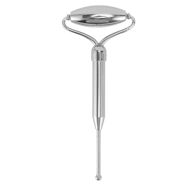 Rodillo facial silencioso de doble extremo de acero inoxidable para masajear arrugas, bolsas en los ojos y ojeras.