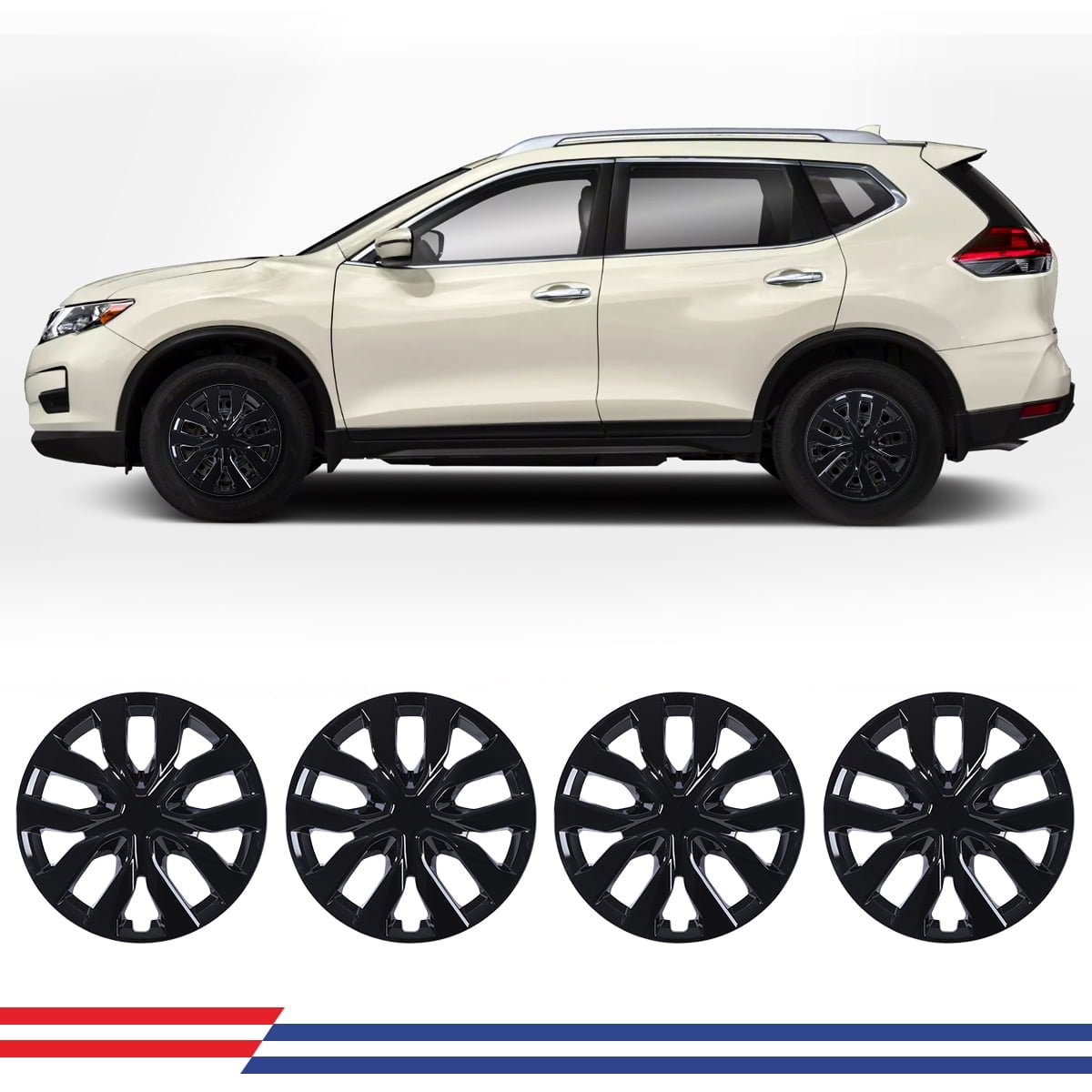 4Pcs/Set 17" Hubcaps Wheel Rims Cover Fit for 2014-2020 Nissan Rogue Compatible with Steel Wheels Snap on Installation ABS+PC Material(17-inch,Black Lacquer)