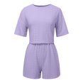 thumbnail image 4 of Xunmmm Women's Pajamas Set Comfortable Loose Solid Color Mesh Hollow Short Sleeve T-shirt and Short Home Clothes 2 Piece Set Loungewear, 4 of 6