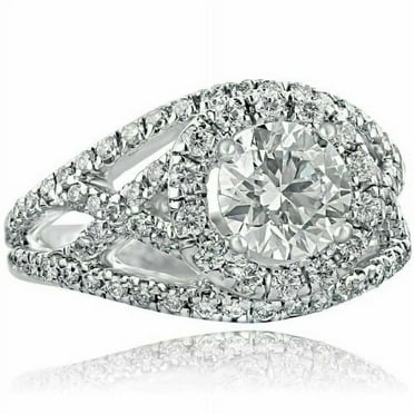 2.16CT Natural Diamond (SI1,I-J) Round Cut Halo Ring 14K White Gold Fine Jewelry for Women Gifts