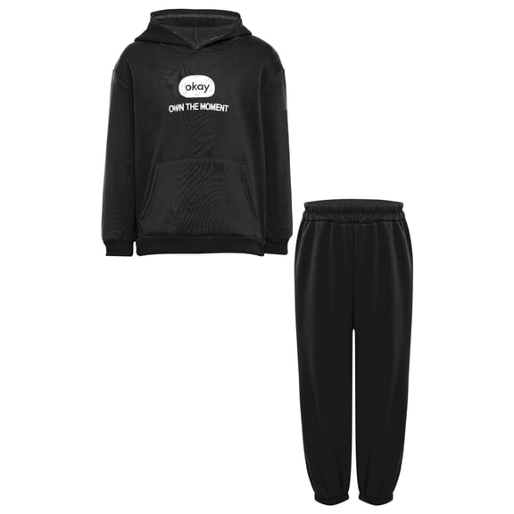 Haitryli Boys Girls Loose Fit Hoodie Sweatshirt And Jogger Pants Set 2-piece Fleece-lined Casual Black 130