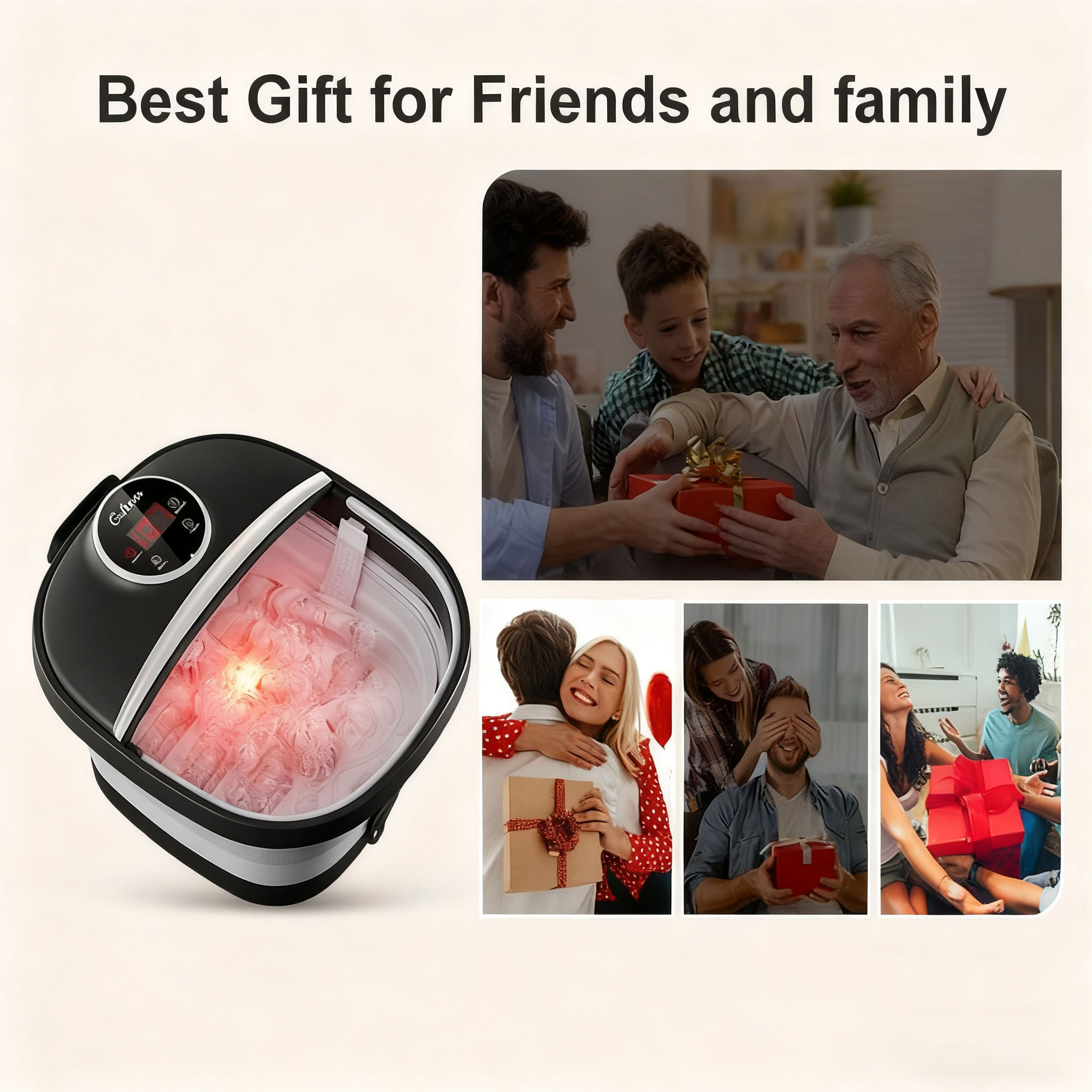 Gehana Foot Spa Massager with Heat, Bubbles & Roller Massage - Digital Display Foot Bath for Stress Relief, Collapsible Design for Home Use