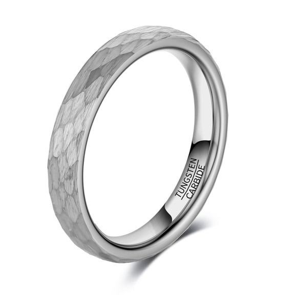 Men's and Women's Steel-colored Hammered Tungsten Rings