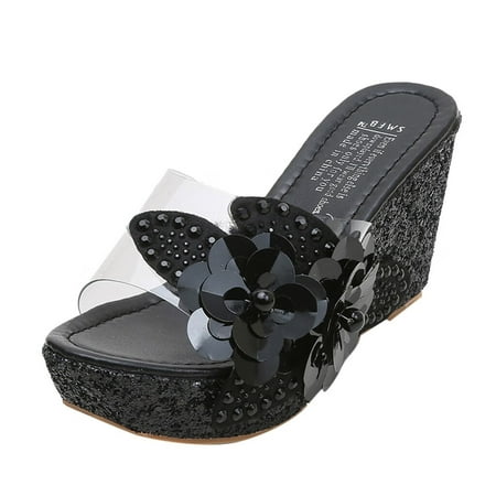 

Mackneog Womens Summer Rhinestone sequins Sandals Roman Wedges Casual Beach Shoes Gift on Clearance