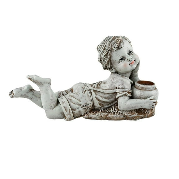 Solar Resin Boy Garden Statue - Handmade, Weatherproof, for Outdoor Gardens, Patio & Memorial Decoration