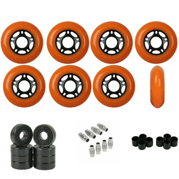Replacement Rollerblade Inline Skate Wheels Outdoor, Ceramic Bearings, Orange 76mm 80mm Hilo