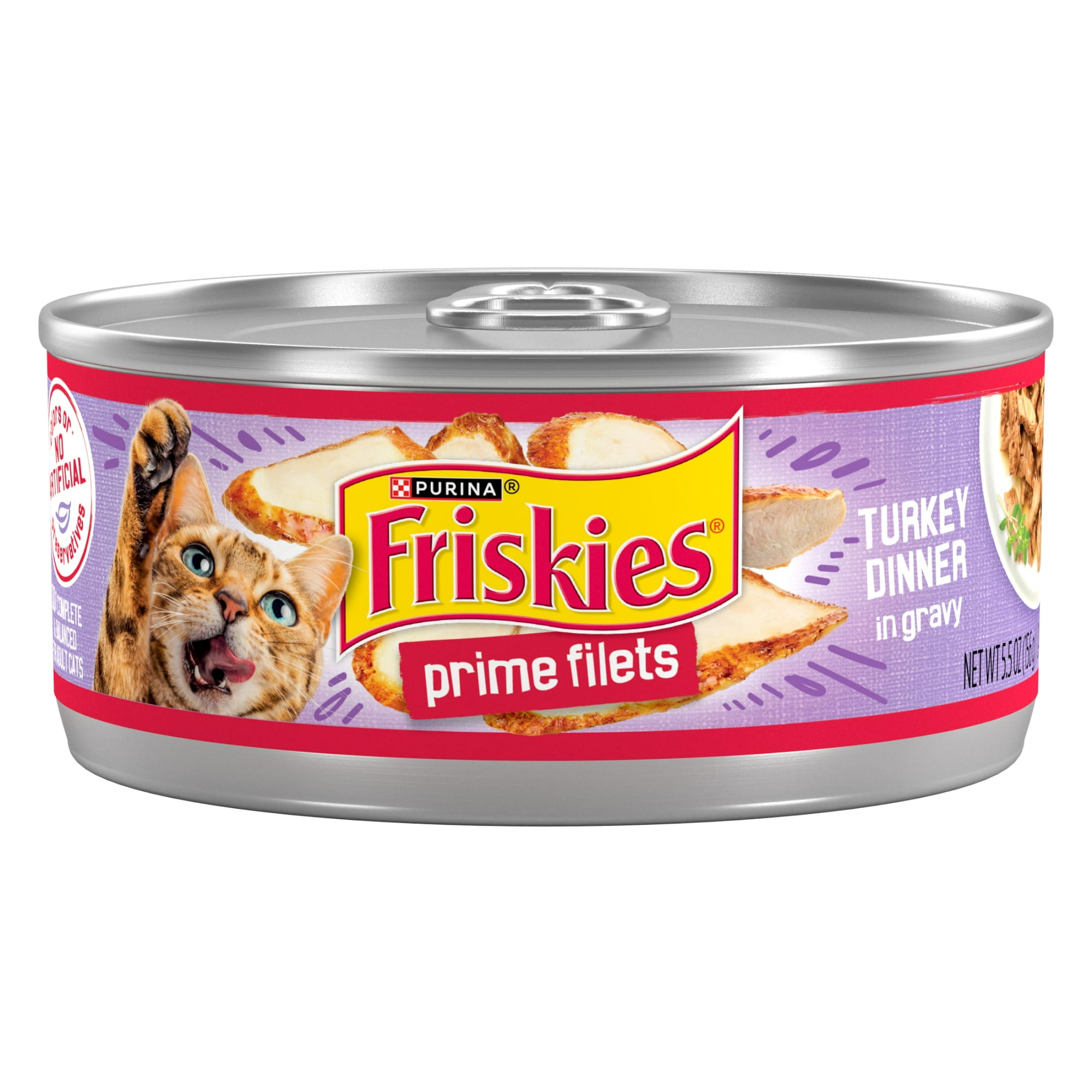 Purina Friskies Prime Filets, Turkey Dinner in Gravy, Wet Cat Food, 5.5 oz Can, 24 Pack