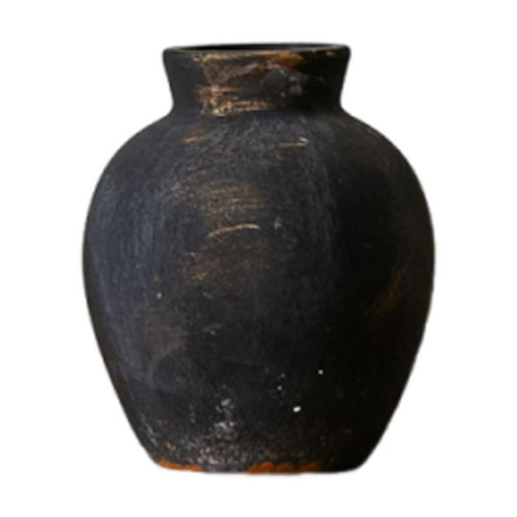 kowaku Rustic Ceramic Vase Wabi Table Centerpiece Office Farmhouse Flower Vase Black 12.7x12.7x15cm