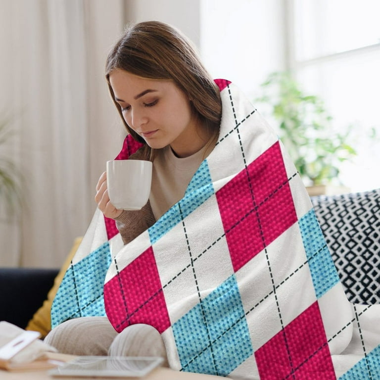 Blue And Pink Argyle Throw Blanket 30