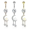 thumbnail image 4 of Navel Rings with Paved Crescent Moon and Star with Round CZ Dangle Design 14g, 4 of 5