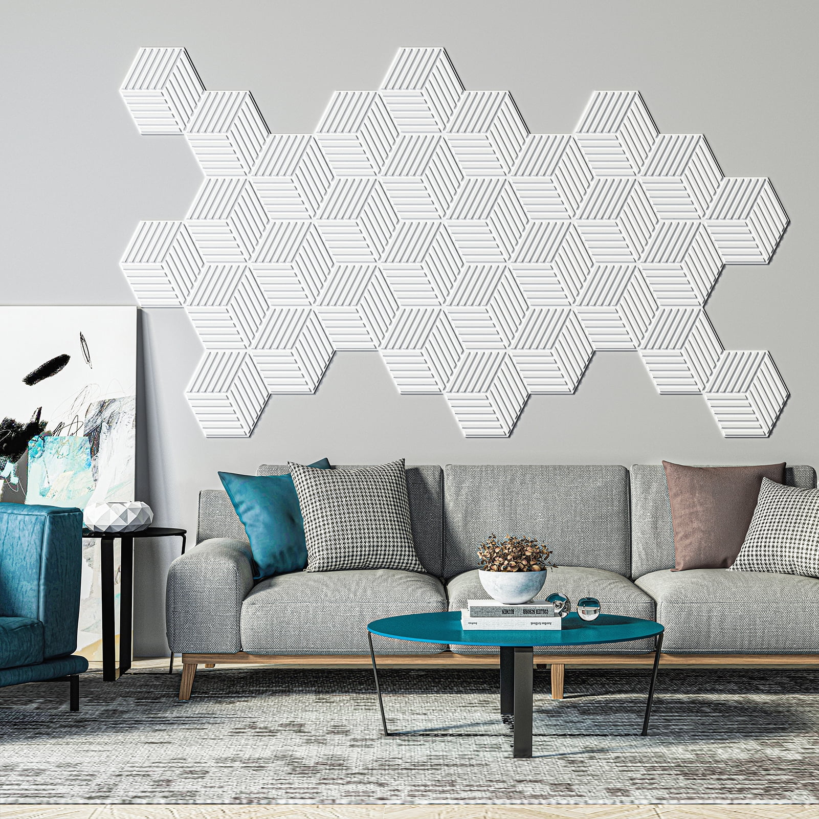Art3d 33-Pieces 12" x 12" 3D Line Cube 3D Wall Panel,32 Sq.ft/Case