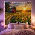 thumbnail image 2 of Red Barn and Sunflower Field in Pastoral Sunrise, Dreamy Impressionist for Nature Lovers, Scenic Countryside Art, Thanksgiving Gift, Tapestry Wall Hanging for Living Room and Dorm, 2 of 7