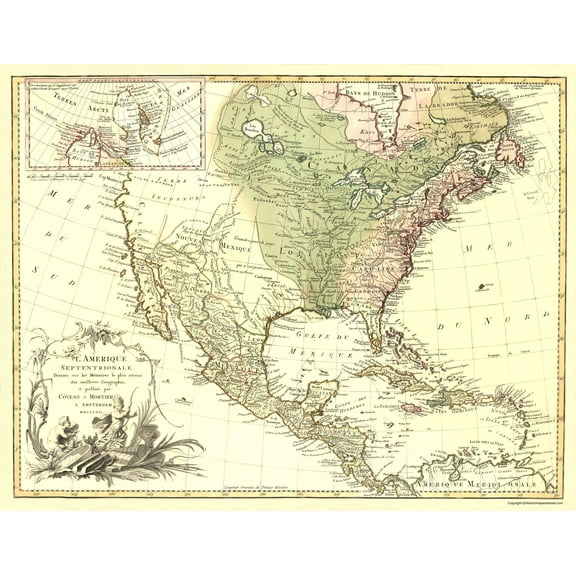 Historic Revolutionary War Map - North America Canada - Covens 1757 - 23 x 32 - Vintage Wall Art