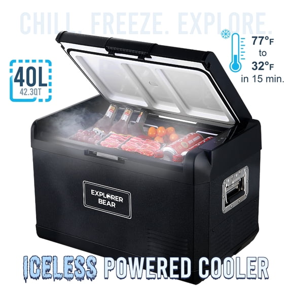 Explorer Bear 12 Volt Refrigerator 12V Car Fridge 50L/52.8Qt 12/24V DC 110-240V AC Portable Freezer Compressor Cooler 0℉-50℉ 3-Year Warranty For Truck Van RV SUV Boat Trailer Travel Road Trips Camping