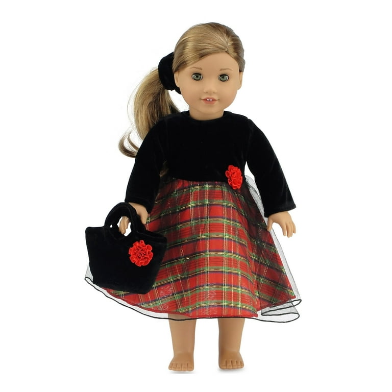 Emily Rose 18 Doll Clothes Red Holiday Dress with Black Velvet Top and Purse Fits American Girl Dolls Walmart