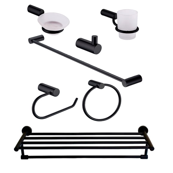 Juego De Baño Rubinett 7 Piezas Barra Doble Negro Mate De Lujo