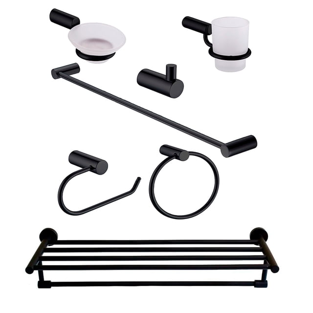 Juego De Baño Rubinett 7 Piezas Barra Doble Negro Mate De Lujo