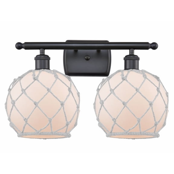 516-2W-BK-G121-8RW-LED-Innovations Lighting-Farmhouse Rope-7W 2 LED Bath Vanity in Industrial Style-16 Inches Wide by 13 Inches High