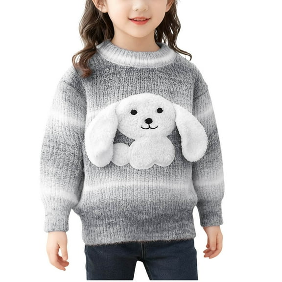 OGLCCG Girls Winter Sweaters Cute Dogs Long Sleeve Cable Knit Cotton Sweater Soft Warm Chunky Pullover Jumper Tops for Fall Winter 2-8 Years