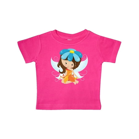 

Inktastic Cute Fairy Brown Hair Fairy With Blue Flower Gift Baby Girl T-Shirt