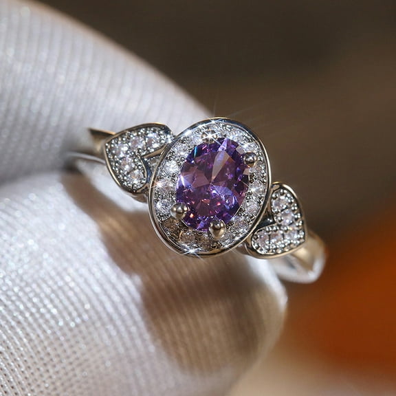 Luxury Oval Purple Zircon Ring Heart Shape Gifts Rings for Women Jewelry