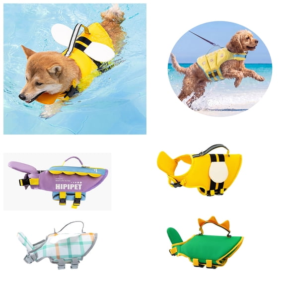Bee Dog Life Jacket Summer Swimsuit for Small Medium Dogs, Pet Flotation Vest with Reflective Strips & Rescue Handle, Adjustable Swim Safety Coat