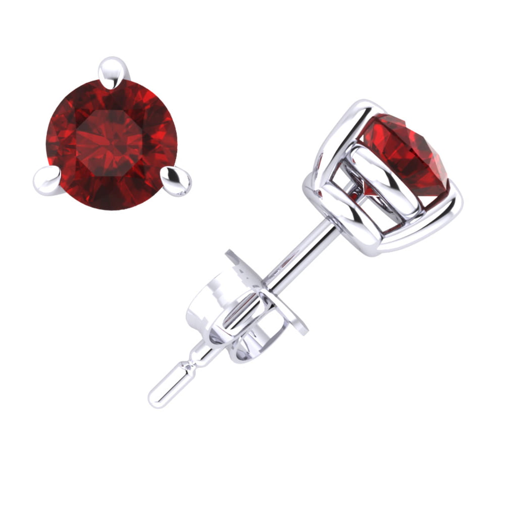 14kt White Gold 3mm Round Ruby Stud Earrings AA