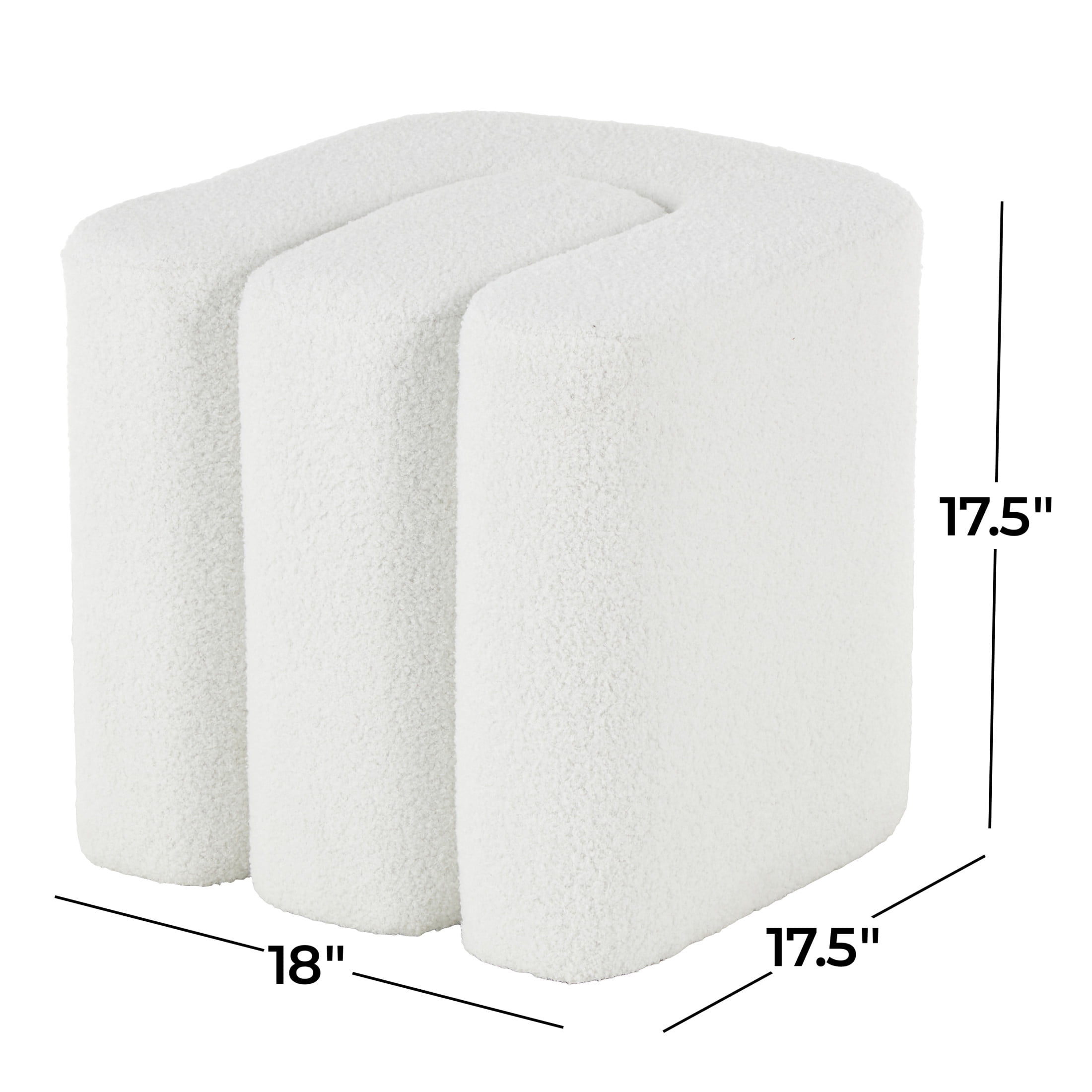DecMode 18" x 18" White Polyester Curved Ottoman with Connected Arches, 1-Piece