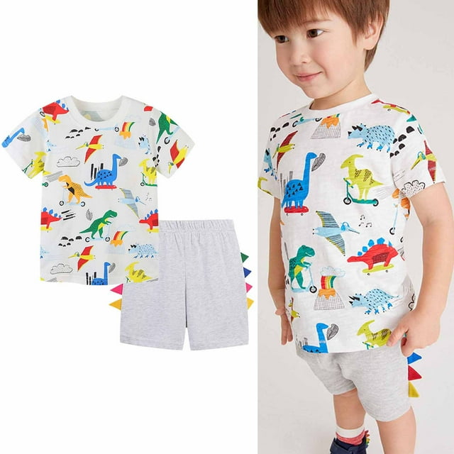 LSLJS Baby T-shirt à Manches Courtes en Coton à Col Rond pour Garçons, Imprimé Anglais, Ensemble Clothes