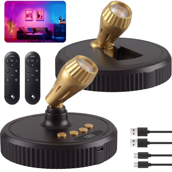 LED Spotlight Indoor , 2 Pack RGB Spot Light Dimmable Timer Remote for Wall Display Painting Artwork Accent