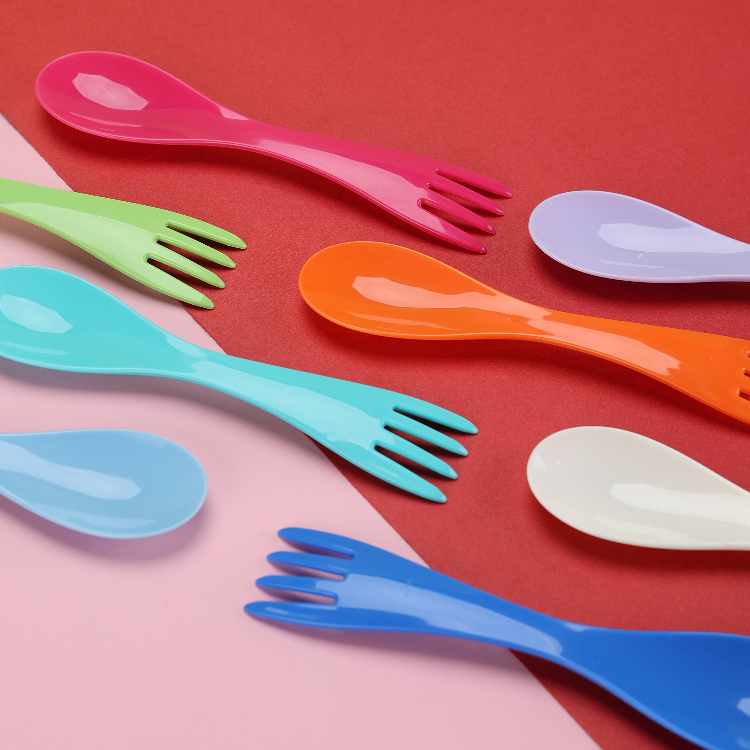 Your Zone 8-Piece Multi-Colored Plastic Spork Set, Reusable