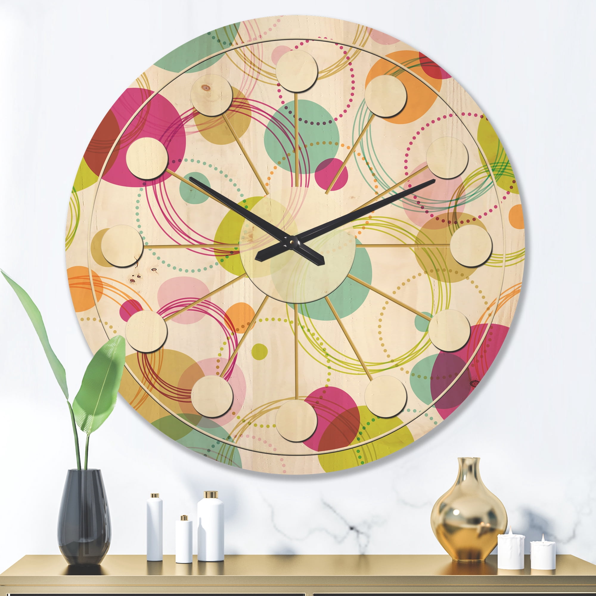 Designart 'Circular Design Retro Pattern II' Mid-Century Modern Wood Wall Clock
