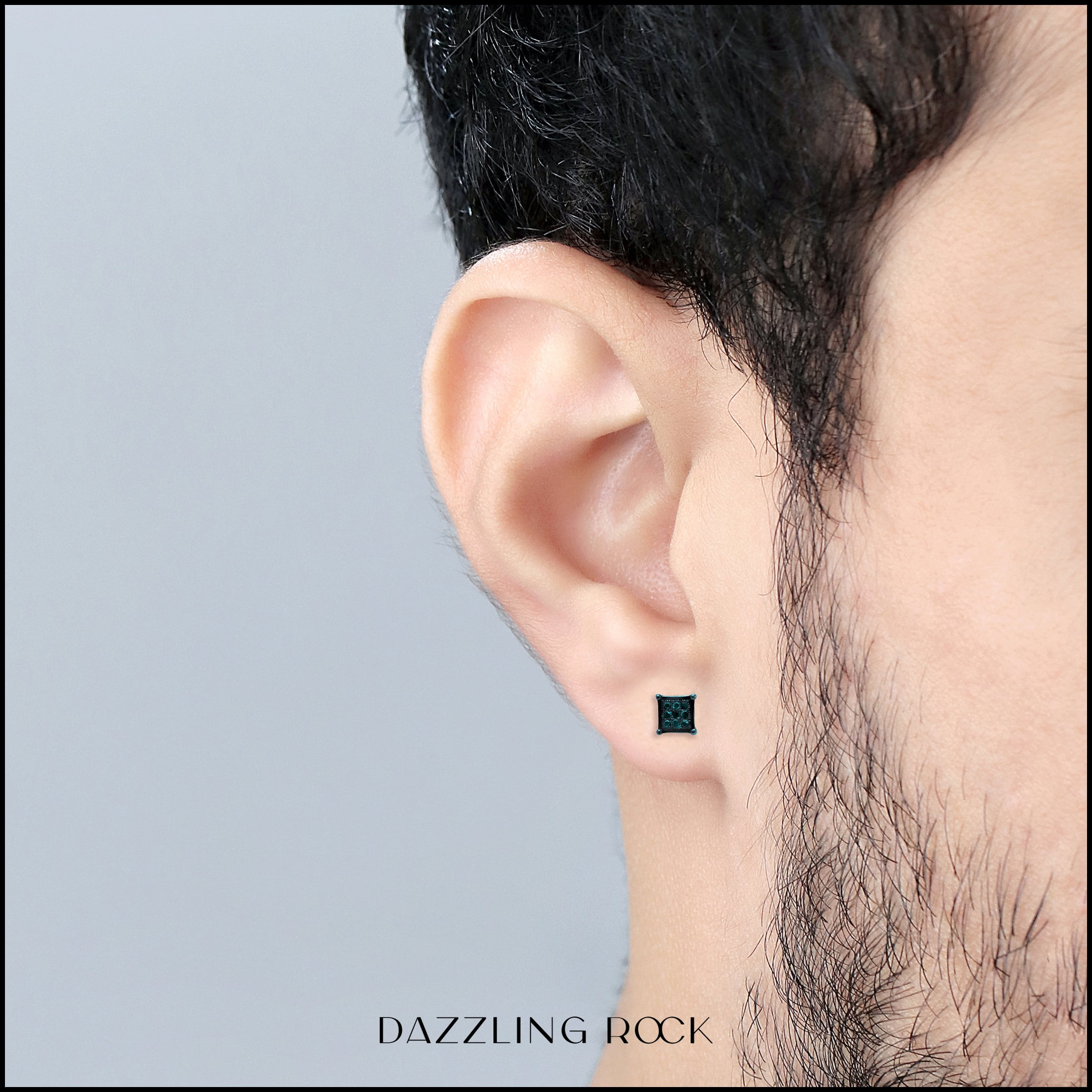 Dazzlingrock Collection 0.05 Carat (ctw) Round Blue Diamond 4.50mm Square Shape Hip Hop Iced Out Studs in 925 Sterling Silver, Screw Back, Unisex Design Ladies, Mens Real Diamond Earrings