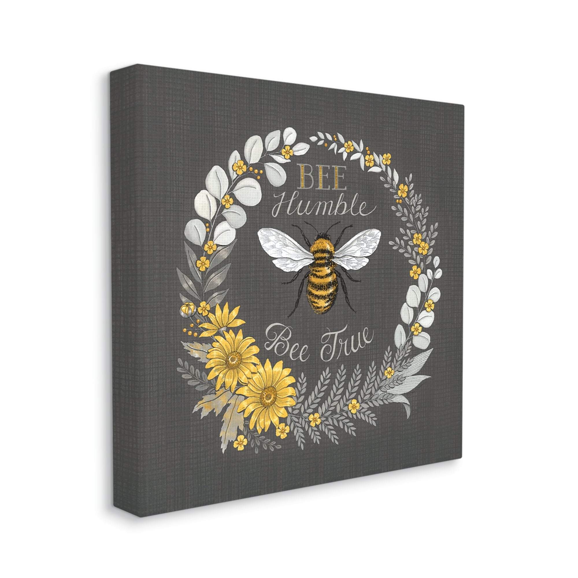 Stupell Industries Bee Humble Be True Phrase Vintage Yellow Florals, 17 x 17,Design by Deb Strain