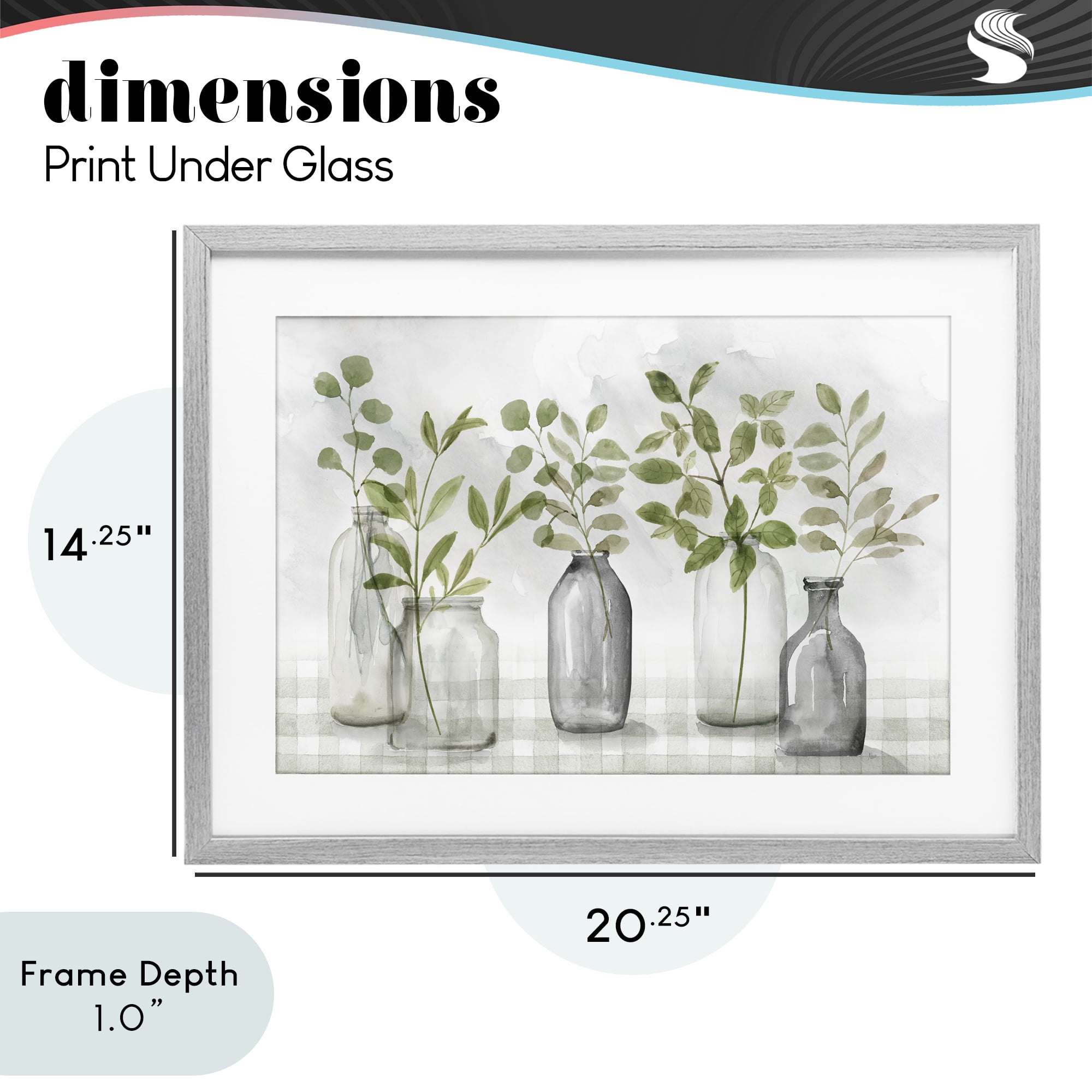 Stupell Industries Greenery Leaves in Vases Gray Framed Print Under Glass, design by Nan