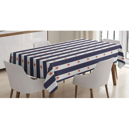 

USA Tablecloth Happy Fourth of July Famous Day of States with Vertical White Stripes and Stars Rectangular Table Cover for Dining Room Kitchen 60 X 84 Inches Indigo Red White by Ambesonne