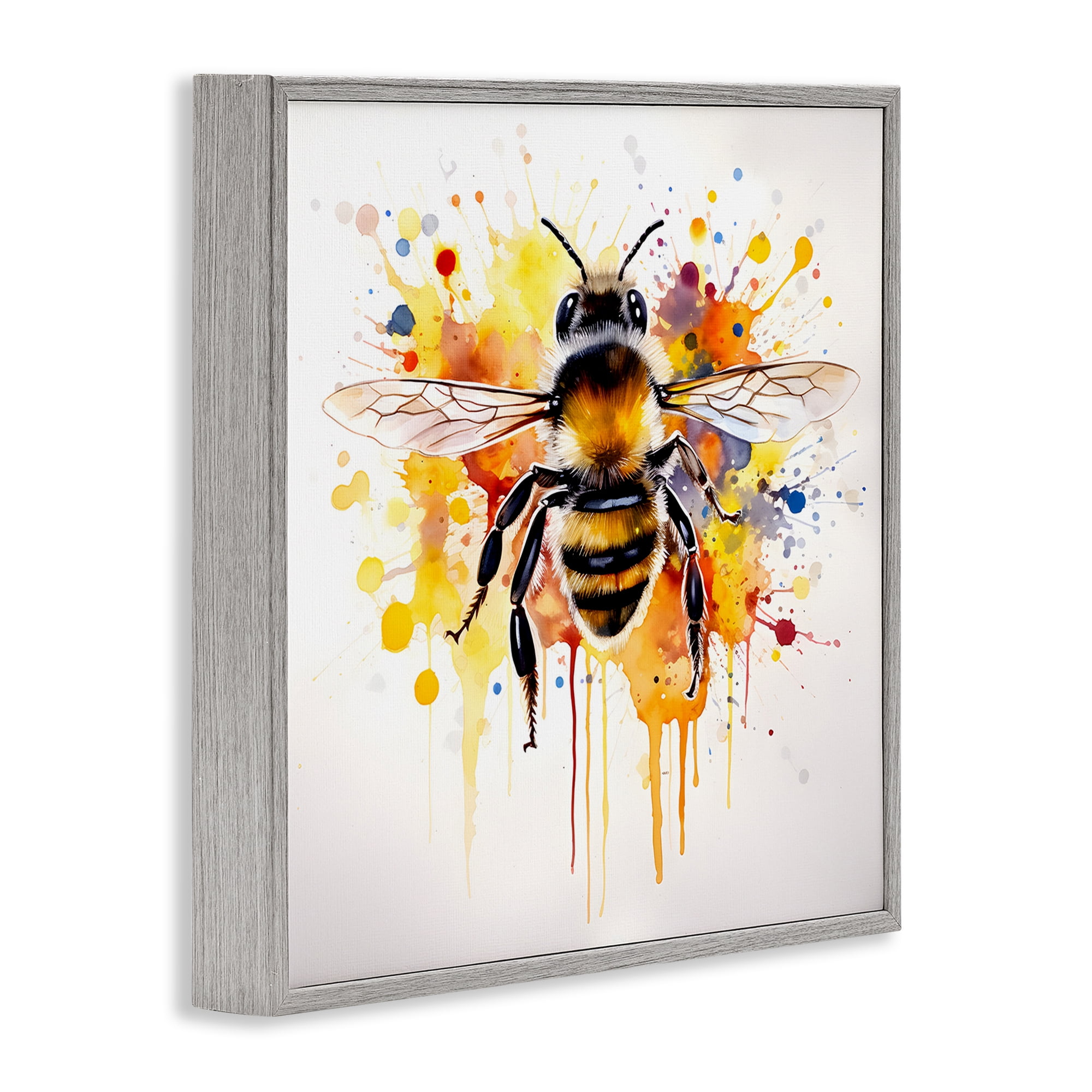 Stupell Industries Watercolor Style Bee Animals & Insects Painting Gray Framed Art Print Wall Art, 17 x 17