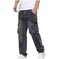 thumbnail image 5 of Wyobmus Men's Loose Fit Cargo Jeans Lightweight Stretch Carpenter Jean Distressed Straight Leg Fashion Comfort Flex Waist Pants A-Black, 5 of 6