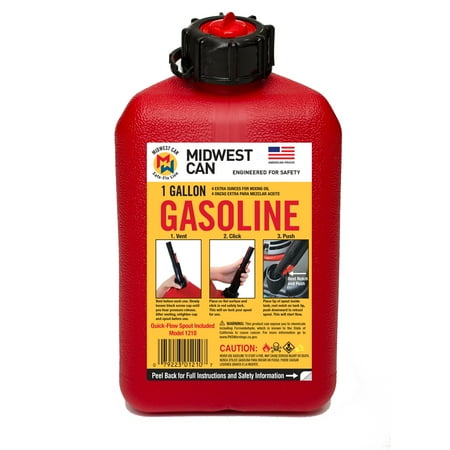 Midwest Can Company Auto Shut off Gasoline Can, 1 Gallon 4 oz. Capacity #1210, Red in Color