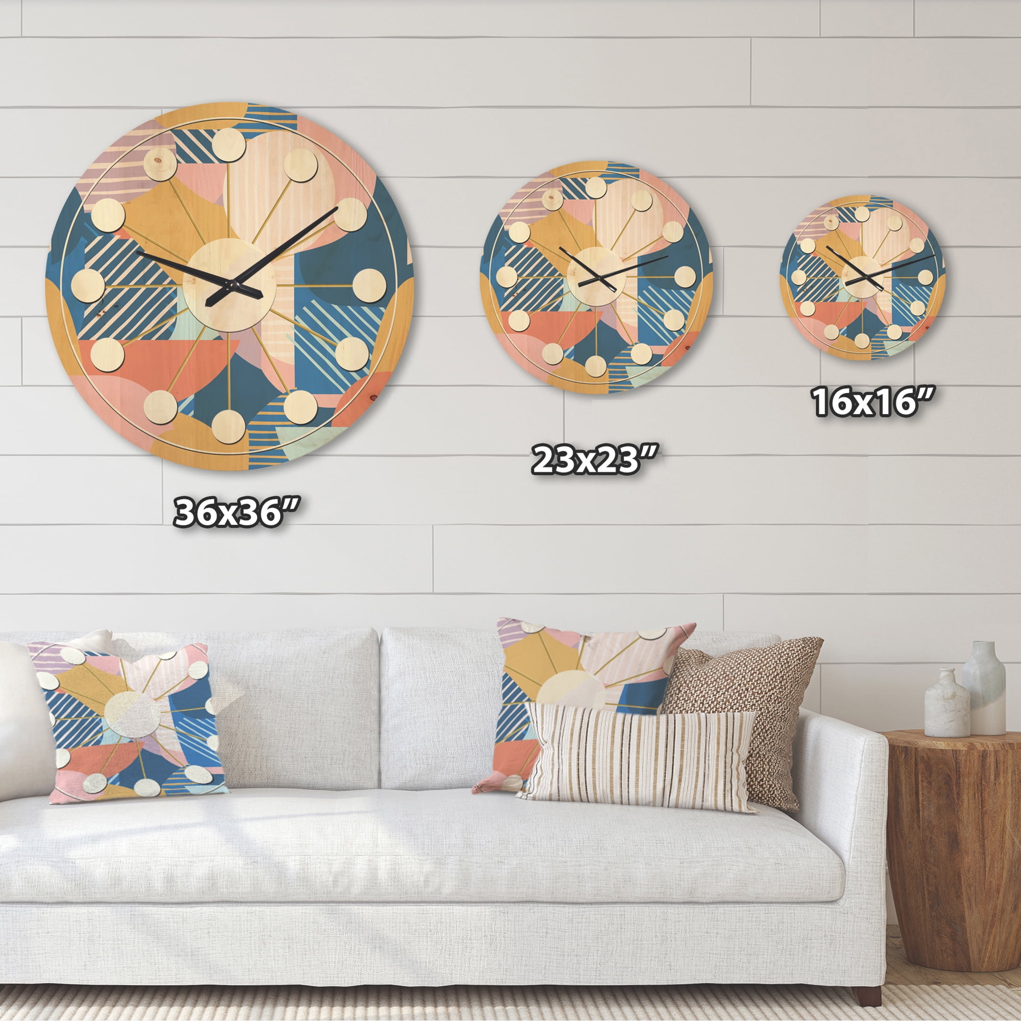 Designart 'Geometrical Modern Shapes Pattern' Mid-Century Modern Wood Wall Clock