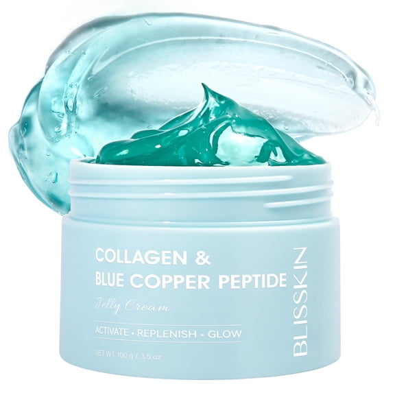 COLLAGEN & Blue Copper Peptide Jelly Cream – Ultra Lightweight Gel Texture with Soluble Collagen & Peptides, 3.5oz