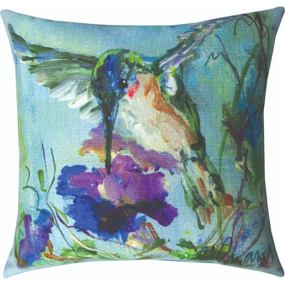 Manual Weavers 18" Square Climaweave Pillow with Hummingbird Purple Flowers Design