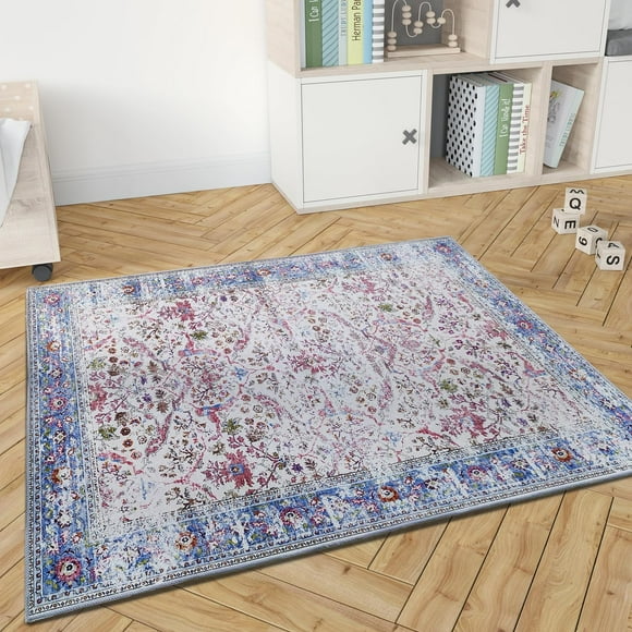 JV Home Area Rug Oushak Multicolored 4'x6' Washable Carpet Anti Slip