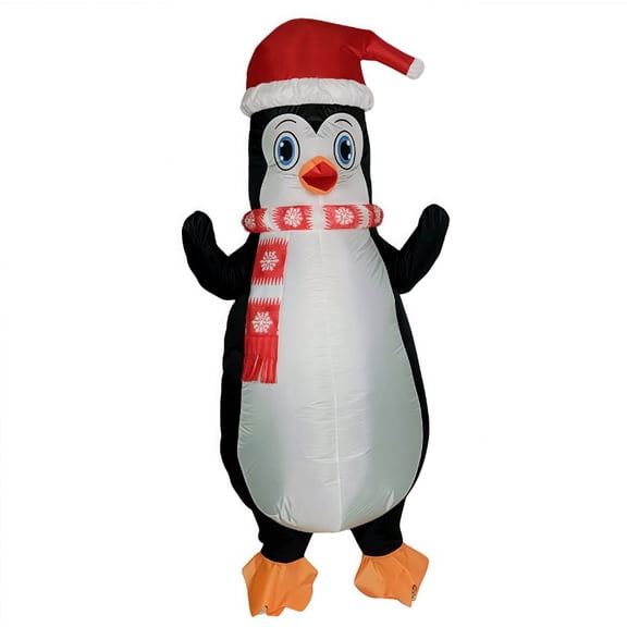 Funny Christmas Penguin Costume Inflatable Holiday Dress Up Hat Scarf And Orange Feet Perfect For Christmas Halloween Carnival,Height 59"–74.8",penguin