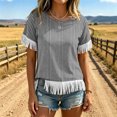 thumbnail image 3 of JTZGDY Vintage Fringed Patchwork Shirts for Women Trendy Summer Short Sleeve Boho Floral Printed Crew Neck Graphic T-Shirts Lightweight Cozy Tassles Tunic Blouse Loose Fit Pullover Tops, 3 of 7