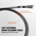 thumbnail image 6 of KFFKFF Sewer Line Auger 45 FT x 7/8 Inch, Efficient Sectional Cable for Drain Cleaning with Six Blades, Suitable for 0.8"-5.9" Pipes, Ideal for Sink, Floor, and Toilet Blockages, 6 of 9