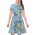thumbnail image 5 of Fatuov Kids Girls Short Sleeve T-Shirt Dress Crew Neck Floral Print Comfort A-Line Dress for Summer Loose Fit Dress Size 7 Years, 5 of 5