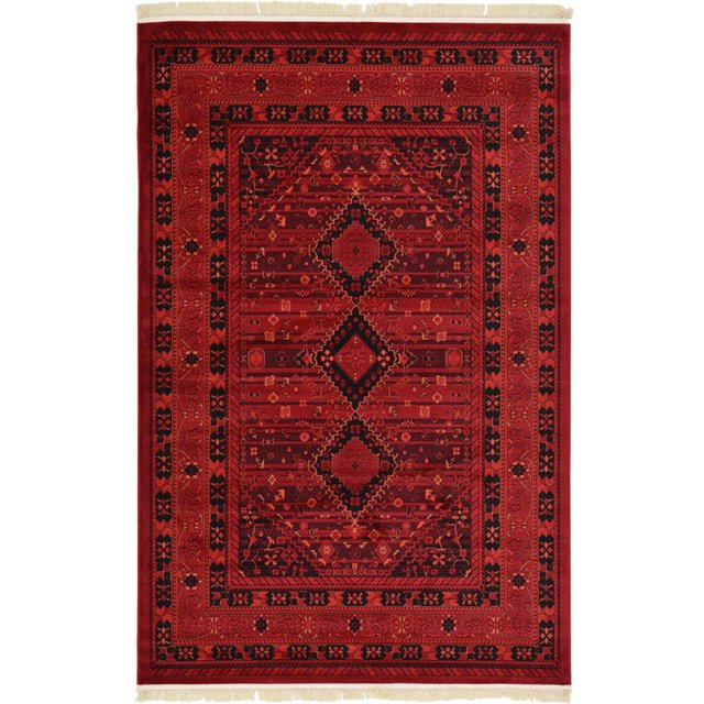 Unique Loom Tekke Over-Dyed Torkaman Area Rug 6' x 9' Rectangle Red/Black